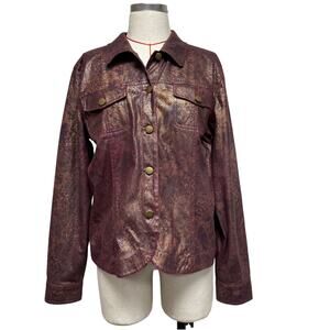Vintage Birch Hill Womens Size L Burgundy Snake Button Up Jacket